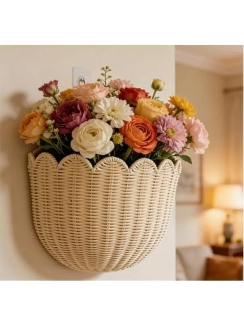 Set of 2 Scalloped Wicker Wall Baskets with Hooks for Home Decor Storage
